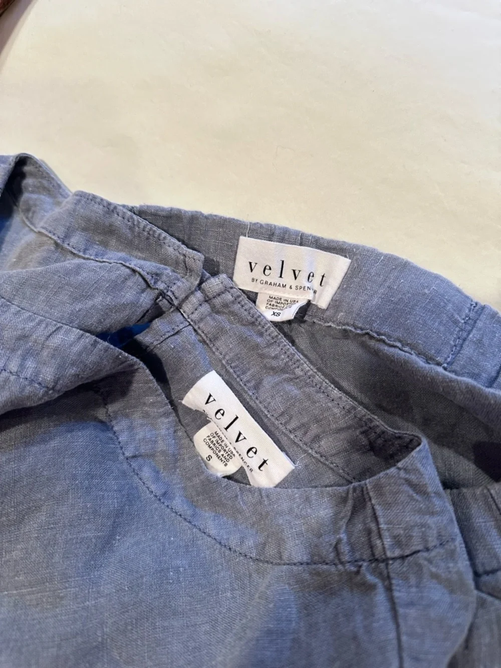 Two-Piece Blue Gray Linen-Blend Top and Pants Set - Picture 5 of 7